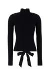 Balenciaga Black Lace-up Fitted Turtleneck Top In Black
