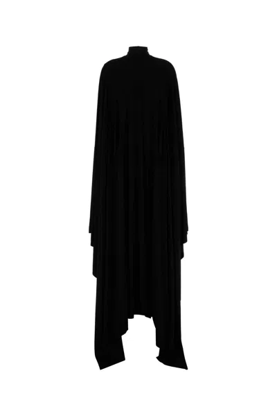 Balenciaga Viscose Dress Draped Design Flowing Silhouette In Black