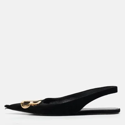 Pre-owned Balenciaga Black Suede Knife Pointed Toe Slingback Flats Size 35