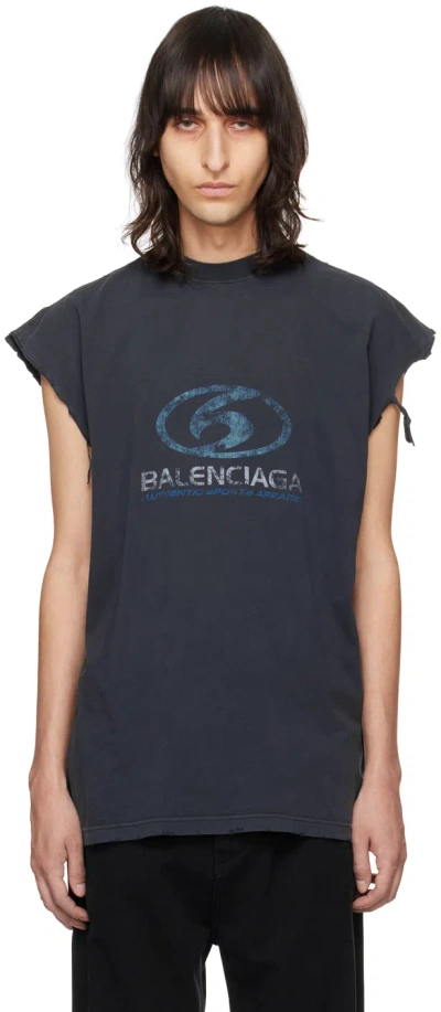 Balenciaga Black Surfer T-shirt In 1412 Faded Black/blu