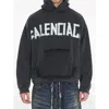 Balenciaga Men Black Hoodie With Logo Lettering On The Front And Logo Print On The Back In Cotton Ma In Black