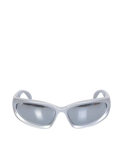 Balenciaga Black Swift Oval Sunglasses In Metallic