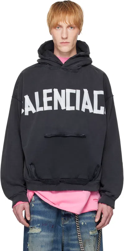 Balenciaga Black Hoodie With Logo Lettering On The Front And Logo Print On The Back In Cotton Man In Grey