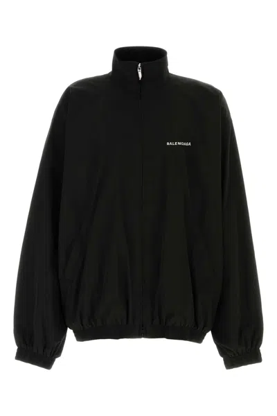 Balenciaga Men Black High Neck Sweatshirt With Logo Lettering On Front And Rear In Tech Fabric Man
