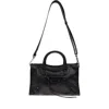 Balenciaga Leather Shoulder Bag With Front Zip Pocket In Black
