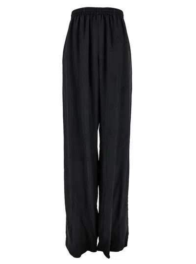 Balenciaga Black Tracksuit Pants With All-over Bal Diagonal Motif In Viscose Jacquard Woman