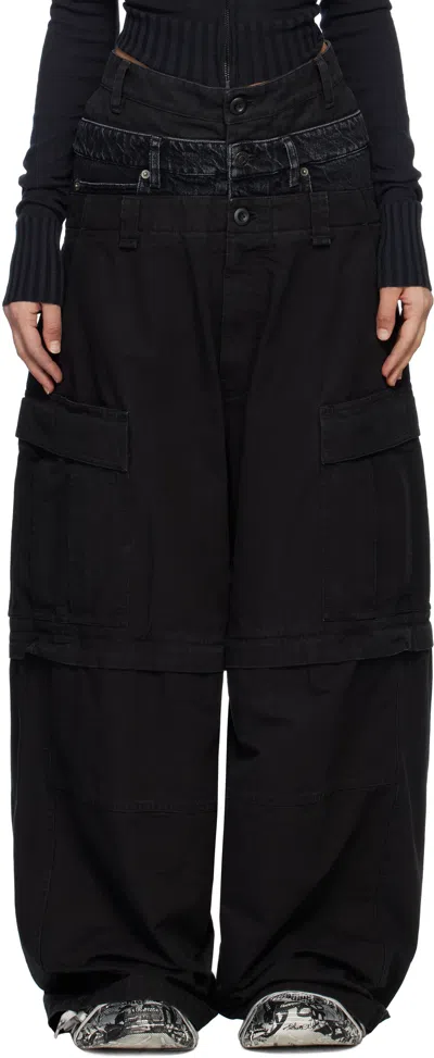 Balenciaga Black Triple Layered Cargo Pants In 1000 Black