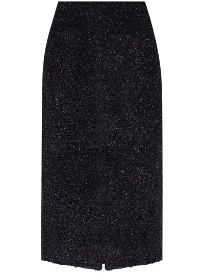 BALENCIAGA BLACK TWEED MIDI SKIRT