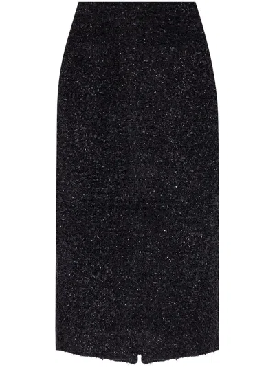 Balenciaga Black Tweed Midi Skirt In Blue