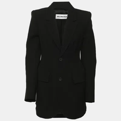 Pre-owned Balenciaga Black Virgin Wool Hourglass Blazer S