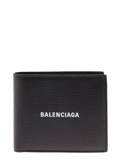 Balenciaga Black Wallet With Contrasting Logo Print In Leather Man