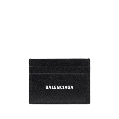 Balenciaga Cash Black Card Holder In Grained Leather In Gray