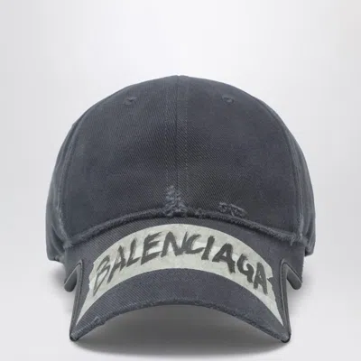 Balenciaga Black Cotton Drill Masking Tape Cap With A Washed Effect In Gray