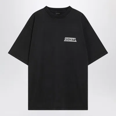 Balenciaga Black Washed Masking Tape T-shirt With Medium Fit Men