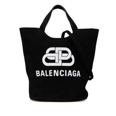 Pre-owned Balenciaga Black White Canvas Handbag Shoulder Bag () In Black, White