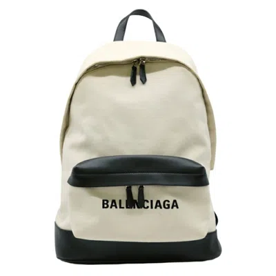 Pre-owned Balenciaga Black White Canvas Leather Backpack () In Black, White