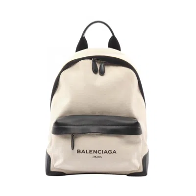 Pre-owned Balenciaga Black White Canvas Leather Backpack () In Multi