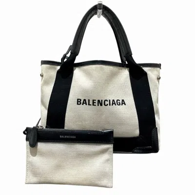 Pre-owned Balenciaga Black White Canvas Leather Handbag Shoulder Bag ()