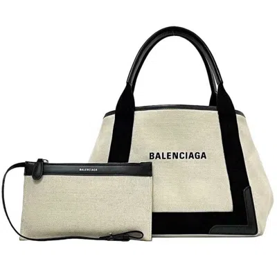 Pre-owned Balenciaga Black White Canvas Leather Handbag Tote Bag ()
