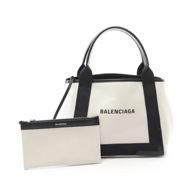 Pre-owned Balenciaga Black White Canvas Leather Pouch Tote Bag () In Multi
