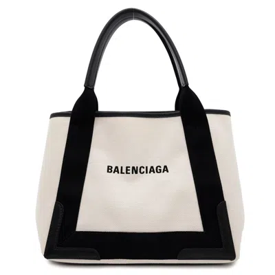 Pre-owned Balenciaga Black White Canvas Leather Tote Bag ()