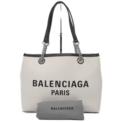 Pre-owned Balenciaga Black White Canvas Leather Tote Bag () In Multi