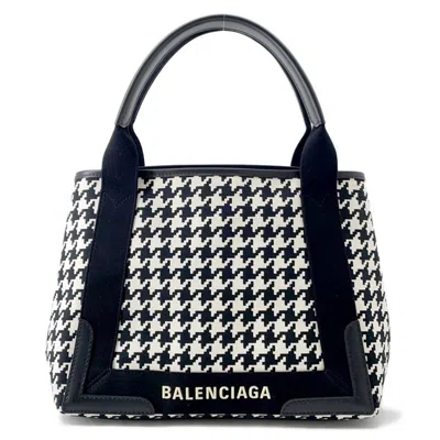 Pre-owned Balenciaga Black White Canvas Leather Tote Bag () In Multi