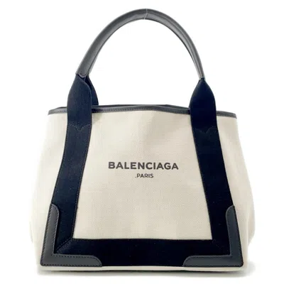 Pre-owned Balenciaga Black White Canvas Leather Tote Bag () In Multi