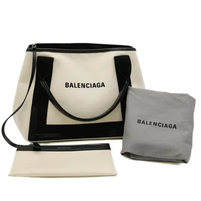 Pre-owned Balenciaga Black White Canvas Pouch Tote Bag ()