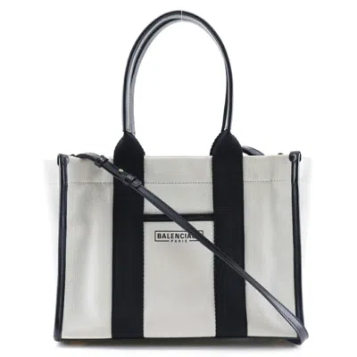 Pre-owned Balenciaga Black White Canvas Pouch Tote Bag () In Black, White