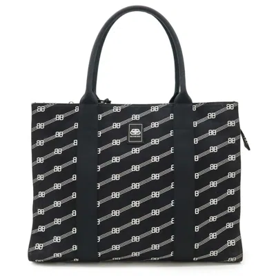 Pre-owned Balenciaga Black White Canvas Shoulder Bag Tote Bag () In Multi