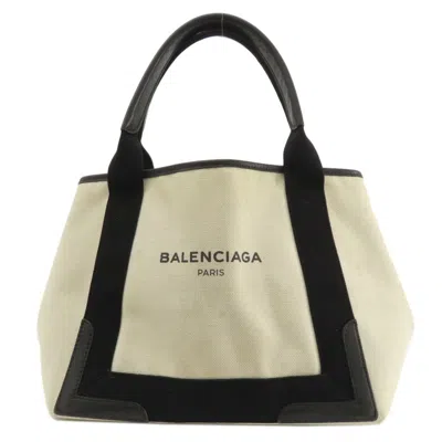 Pre-owned Balenciaga Black White Canvas Tote Bag ()