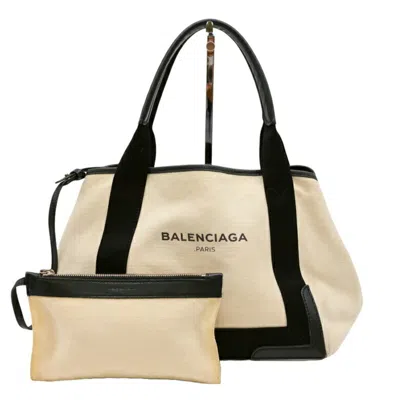 Pre-owned Balenciaga Black White Canvas Tote Bag ()