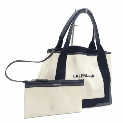 Pre-owned Balenciaga Black White Cotton Leather Pouch Tote Bag () In Multi