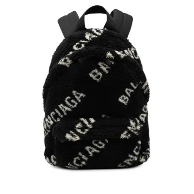Pre-owned Balenciaga Black White Faux Fur Leather Backpack () In Multi