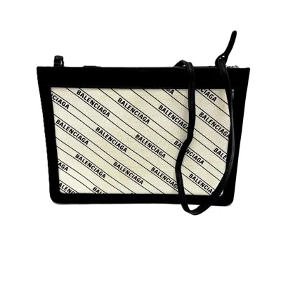 Pre-owned Balenciaga Black White Leather Canvas Pochette Shoulder Bag () In Black, White