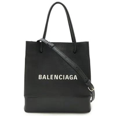 Pre-owned Balenciaga Black White Leather Shoulder Bag Tote Bag () In Multi
