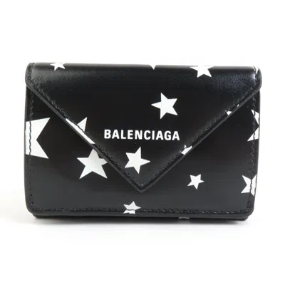Pre-owned Balenciaga Black White Leather Wallet (tri-fold) () In Black, White