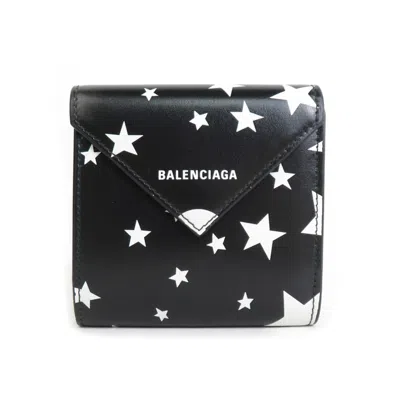 Pre-owned Balenciaga Black White Leather Wallet (tri-fold) () In Black, White