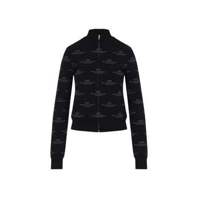 BALENCIAGA BALENCIAGA BLACK WOOL ALL-OVER ZIP-UP CARDIGAN