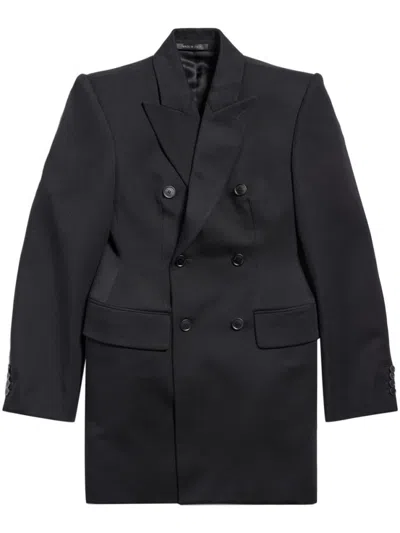 BALENCIAGA BLACK WOOL DOUBLE-BREASTED BLAZER