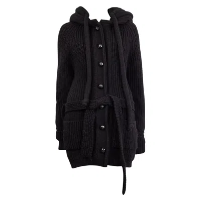 Pre-owned Balenciaga Black Wool Hooded Chunky Knit Jacket 38 S