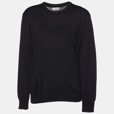 Pre-owned Balenciaga Black Wool Knit Crew Neck Sweater L