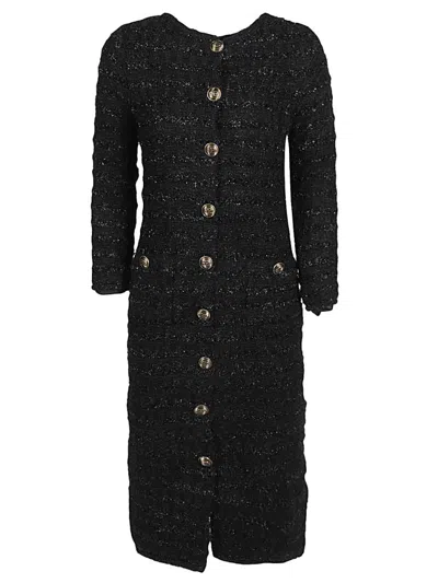 BALENCIAGA BLACK WOOL MIDI BUTTONED DRESS