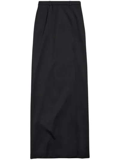 BALENCIAGA BLACK WOOL MIDI SKIRT