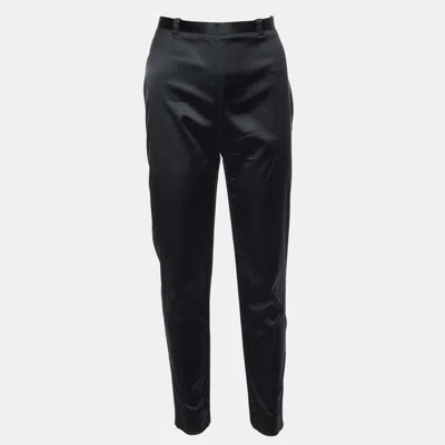 Pre-owned Balenciaga Black Wool Satin Slim Fit Trousers M/waist 30"