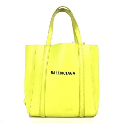 Pre-owned Balenciaga Black Yellow Leather Shoulder Bag Tote Bag () In Black, Yellow