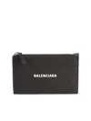 Balenciaga Black Leather Wallet With Logo In Black