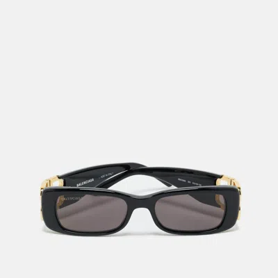 Pre-owned Balenciaga Black/gold Tone Bb0096s Dynasty Rectangle Sunglasses