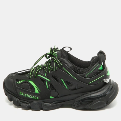 Pre-owned Balenciaga Black/green Rubber And Mesh Track Sneakers Size 37